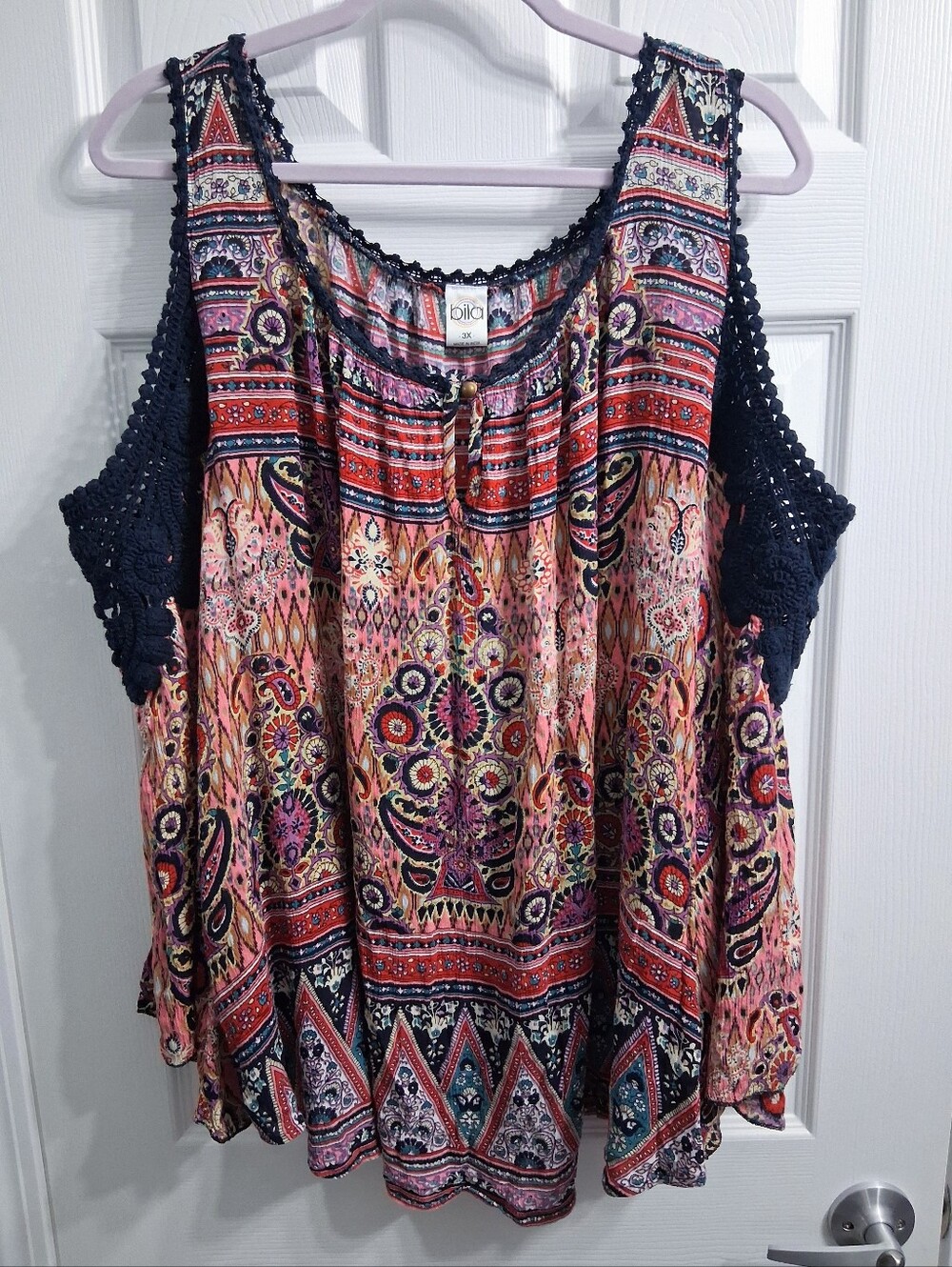 Bila Boho Tank Top Crochet Botanical Print Colorful Flowy Lightweight Plus